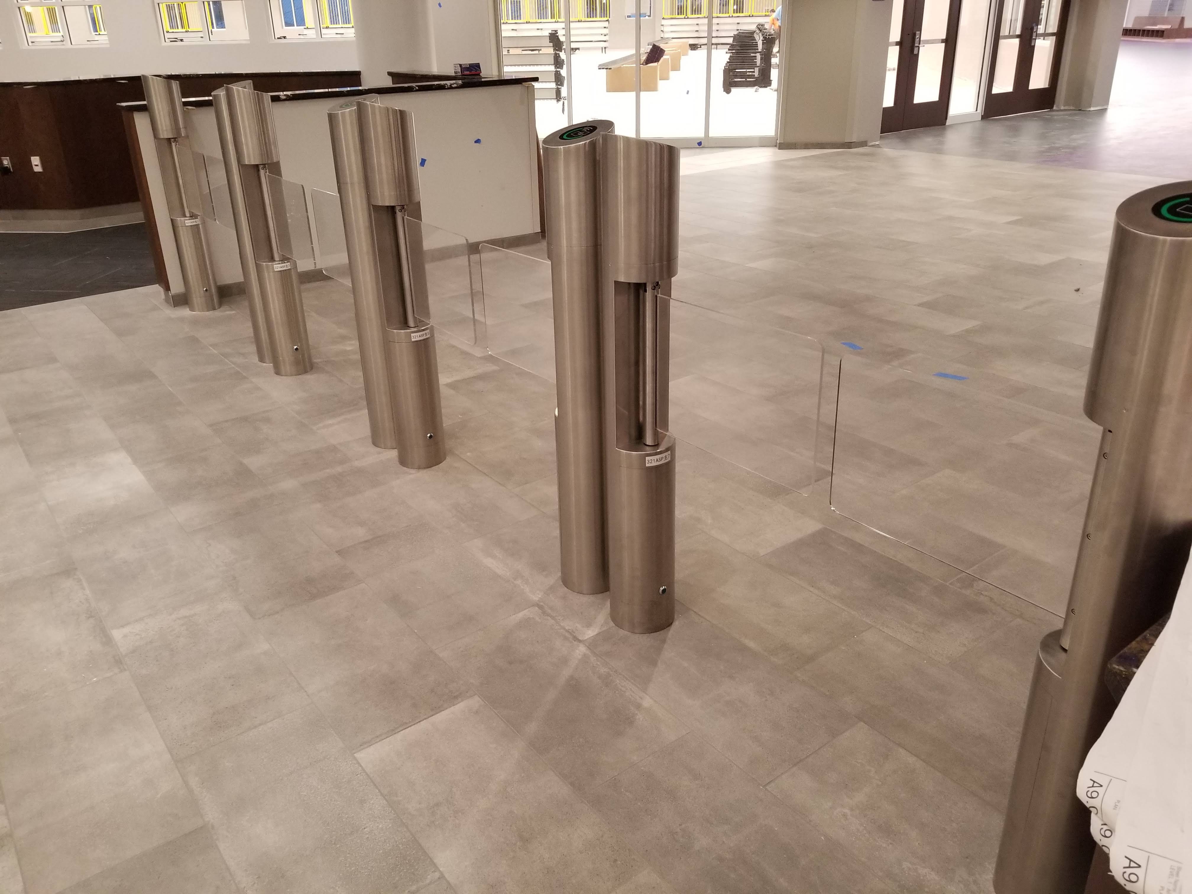 Photo of electric gates in the brand-new student recreation center.