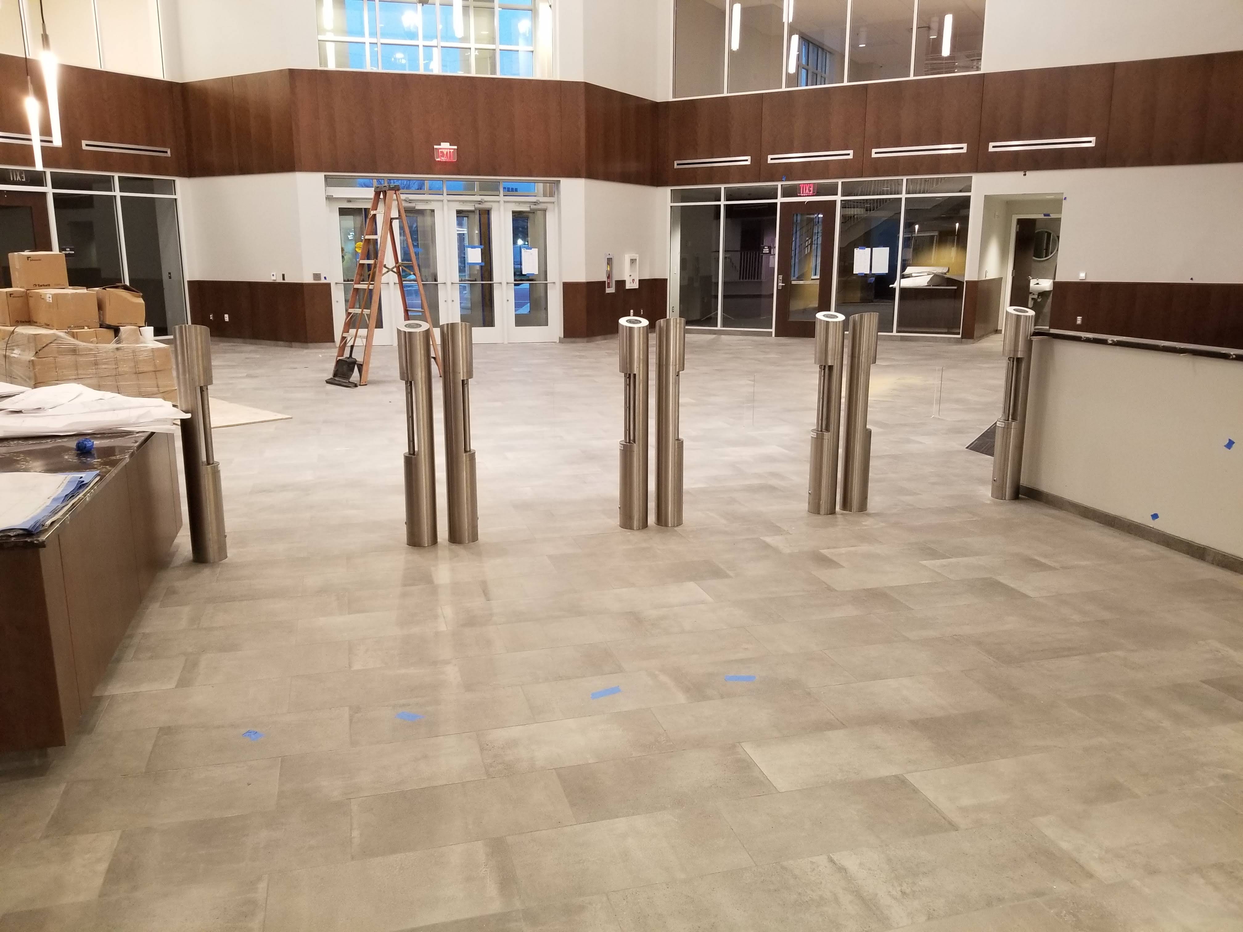 Photo of electric gates in the brand-new student recreation center.