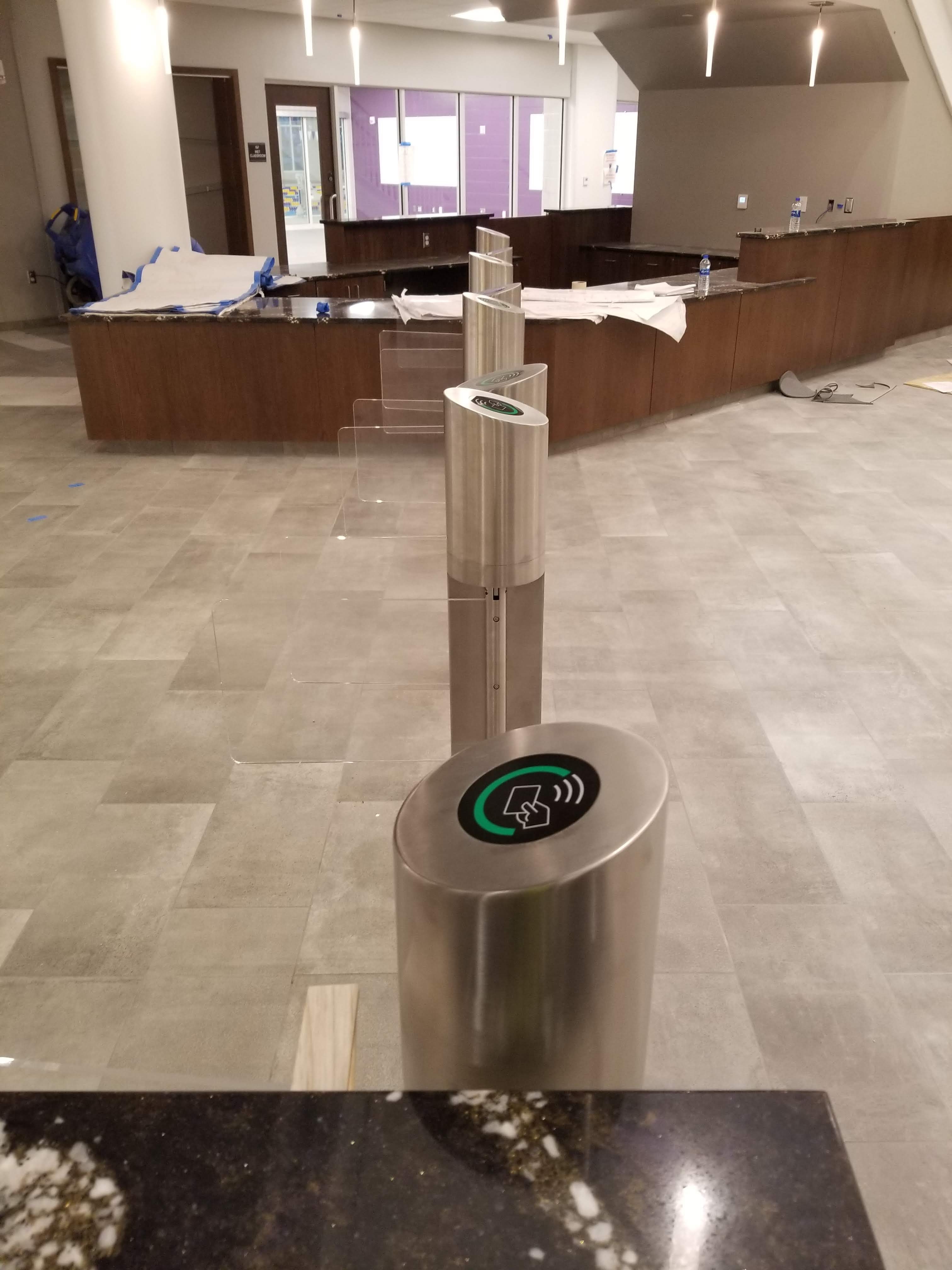 Photo of electric gates in the brand-new student recreation center.